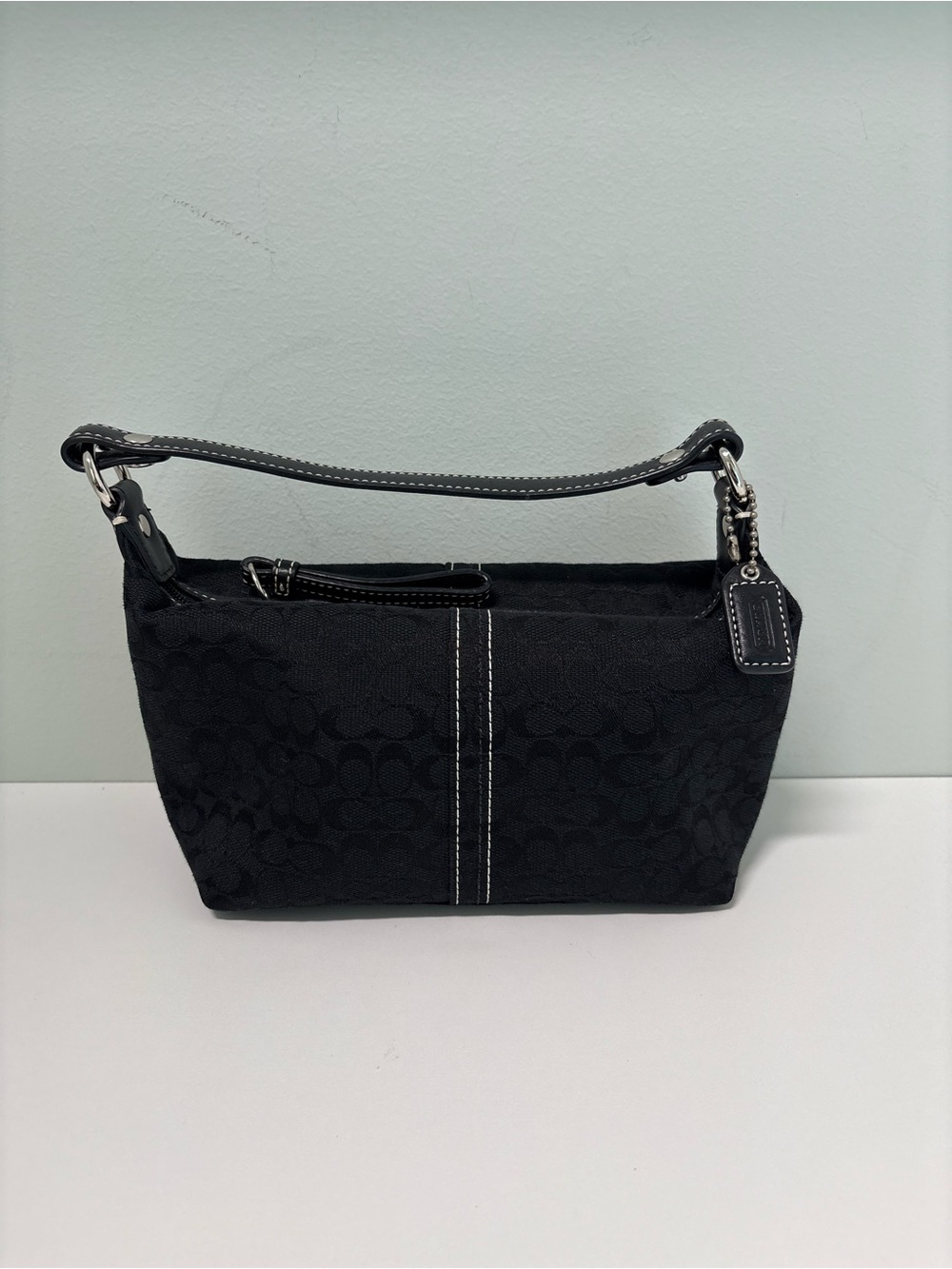 Coach Mini Signature Black Pouchette Bag